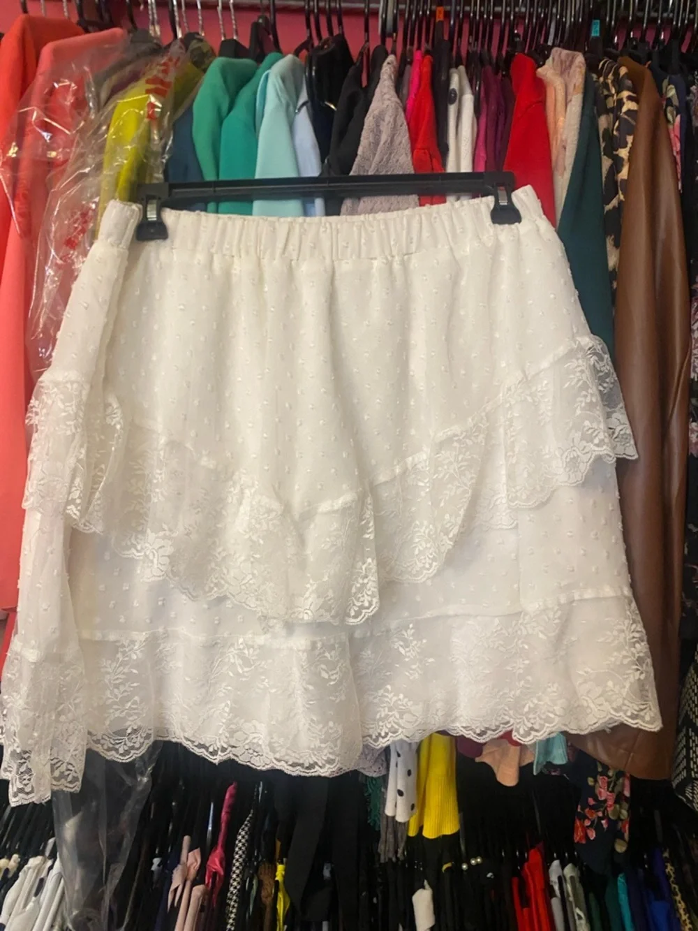 SHEIN White Lace Tiered Mini Skirt - Picture 1 of 4